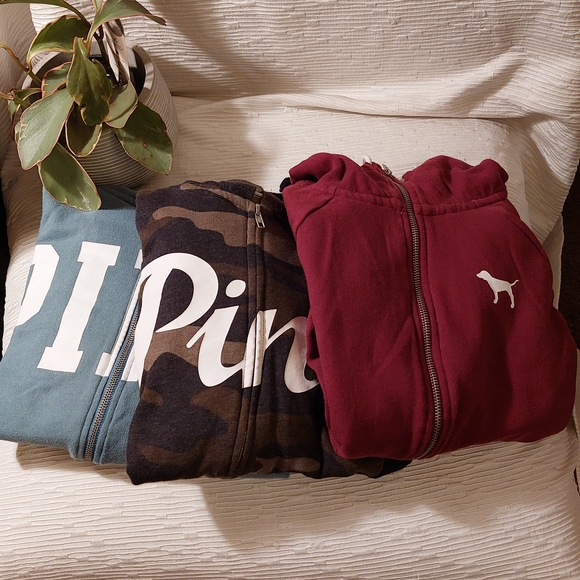 PINK Victoria's Secret Tops - PINK Victoria's Secret Burgundy and Camouflage Hoodies Size XS & S